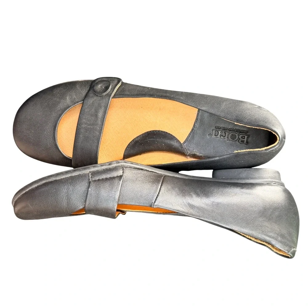 Born Mary Jane Flats Womens 7.5 Black Leather Comfort Shoes W31301 CKE9